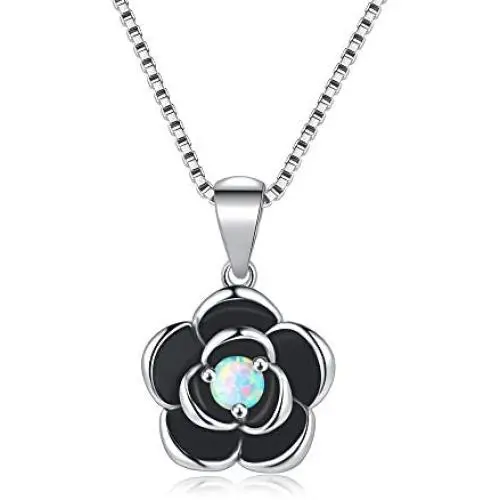 CiNily Rose Flower Pendant Necklace for Women Girls White Fire Opal Jewelry 18K White Gold Plated Enamel Flower Gemstone Pendant Necklace CiNily Rose Flower Pendant Necklace for Women Girls White Fire Opal Jewelry 18K White Gold Plated Enamel Flower Gemstone Pendant Necklace