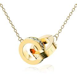 SOOYINN Interlocking Double Circles Necklace with “LOVE FOREVER” and Cubic Zirconia , Rose Gold | Gold | Silver Pendant Necklaces for Women and Girls Jewelry Gifts