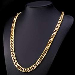 U7 Men Stainless Steel Franco Chain Curb Link Hip Hop Chunky Necklace Costume Jewelry 6MM 9MM 12MM Thick, Length 18-36 Inch, Silver Black Gold Color,Gift Packed