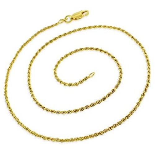 925 Italian Sterling Silver 1mm - 5.5mm Solid Rope Diamond Cut Chain, FREE Microfiber Cloth, Yellow Gold Plated Link Necklace & Bracelet, Giorgio Bergamo
