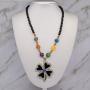 HSQYJ Crystal Pendant Necklace Long Black Beads Chain Necklaces with Statement Charm Pendant Boho Sweater Necklace for Women Girl Fashion Jewelry
