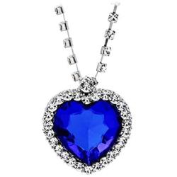 AILUOR Titanic Heart of The Ocean Neckalce, Royal Blue Crystal Created Sapphire Pendant with Silver Plated Necklace Jewelry