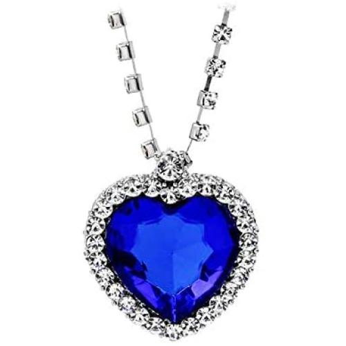 AILUOR Titanic Heart of The Ocean Neckalce, Royal Blue Crystal Created Sapphire Pendant with Silver Plated Necklace Jewelry