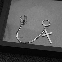 Cross Tassel Chain Wide Cuff Wrap Clip On Small Hoop Dangle Drop Earrings for Men Women Girls Cartilage Personalized Fashion Punk Climber Crawler Hip Hop Rock Kpop Pierciing Gifts Birthday Bff Son