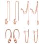 Ofeiyaa 4 Pairs Wave Cuff Earrings CZ Wrap Tassel Bar Chain Dangle Earrings Cartilage Crawler Threader Drop Earrings Teardrop Back Dangle Earrings for Women Girls Rose Gold Silver