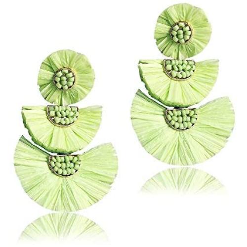 Statement Earrings Beaded Raffia Palm Bohemian Drop Dangle Earrings for women