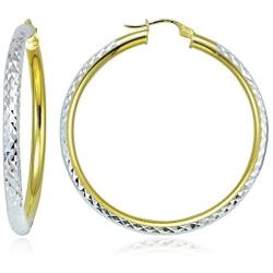 Hoops & Loops - Sterling Silver 3mm Two Tone Diamond Cut Click Top Hoop Earrings in Sizes 20mm - 50mm | Sterling Silver & Yellow Gold Flash Plated