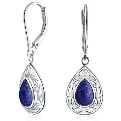 Bali Style Semi Precious Gemstone Pear Shaped Leverback Scroll Filigree Teardrop Drop Dangle Earrings For Women .925 Sterling Silver Bali Style Semi Precious Gemstone Pear Shaped Leverback Scroll Filigree Teardrop Drop Dangle Earrings For Women .925 Sterling Silver