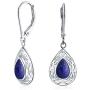 Bali Style Semi Precious Gemstone Pear Shaped Leverback Scroll Filigree Teardrop Drop Dangle Earrings For Women .925 Sterling Silver