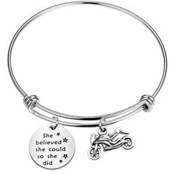 BAUNA Dirt Motocross Bracelet She Believed She Could So She Did Inspirational Quote Dirt Bike Bangle Bracelets for Off-Road Riding Enthusiasts