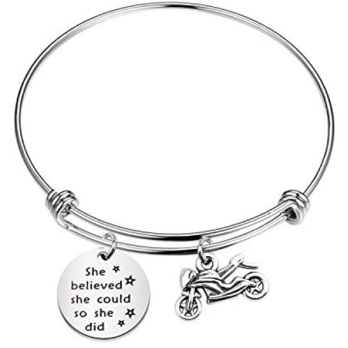 BAUNA Dirt Motocross Bracelet She Believed She Could So She Did Inspirational Quote Dirt Bike Bangle Bracelets for Off-Road Riding Enthusiasts