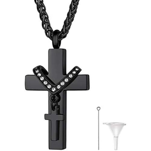 Richsteel Dog Tag/Cross/Heart/Pet Paw/Teardrop/Special Date Calendar Urn Pendant Necklace for Ashes for Men Women Personalized Cremation Jewelry Waterproof(with Gift Box)