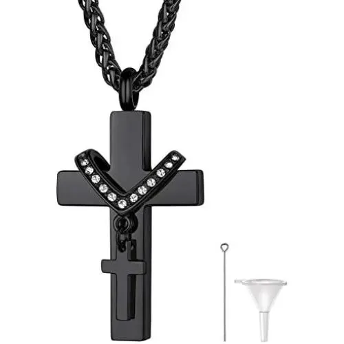 Richsteel Dog Tag/Cross/Heart/Pet Paw/Teardrop/Special Date Calendar Urn Pendant Necklace for Ashes for Men Women Personalized Cremation Jewelry Waterproof(with Gift Box)