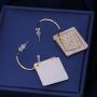 Grasiue: White Rhombus Graphite plate with white crystal Drop Earrings, Gold coating with Silver type. Design by French Designer. Christmas party, feast, dating, daily.