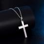 MONBO Cool Cross Pendant Necklace Classic High Polish Sterling Silver Shiny Cross Pendant Long Necklace for Men/Women