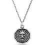 Steve Madden Mens Oxidized Lion Head Coin Pendant Chain Necklace in Stainless Steel, Silver, 28