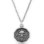 Steve Madden Mens Oxidized Lion Head Coin Pendant Chain Necklace in Stainless Steel, Silver, 28