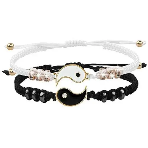 2 Matching Yin Yang Adjustable Cord Bracelet for Friendship Relationship Boyfriend Girlfriend Best Friend Bracelets handmade Braided Bracelets for Best Friend With Gift Card