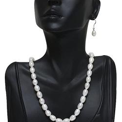 Gem Stone King Rhodium Plated 3pc Cultured Freshwater White Pearl Necklace Bracelet Earring Set