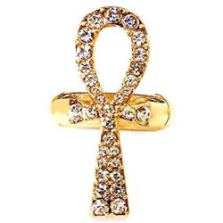 GWOOD Ankh Ring with Crystal Rhinestones and Stretch Band