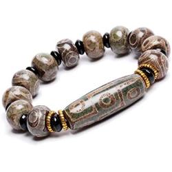 Fengshui Protective Natural Black White Tibetan 9 Eye Dzi Beads Necklace Amulet Attract Positive Energy and Good Luck