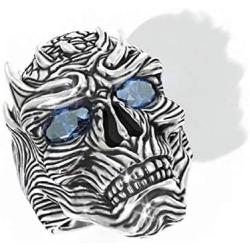 Demon Skull Ring for Men, Cool Devil Ring Halloween Biker, Gothic Blue Eye Skull Ring, Alien Skull Cocktail Party Ring, Vintage Punk Jewelry Gift for Men Boys