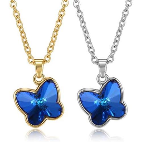 nichowy 2PCS Dainty Crystal Pendant Necklace with Birthstone Crystal 18K Gold/Silver Tone Necklace for Women Girls Jewelry Memorial Gifts for Valentines Day/Anniversary Day
