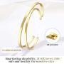 Lolalet 2 Pack Oval Thin Cuff Bracelet, Christmas Gift for Girlfriend Wife Mom, 18K Rose Gold/Gold Plated Couples Love Bracelets, Plain Polished Finish Bangle Jewelry Gift for Men Women