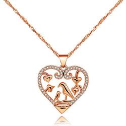 Uloveido Mom and Baby Hummingbird in Love Heart Pendant Necklace, 2 Birds Necklace for Mother Y483