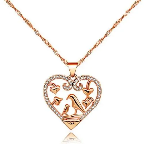 Uloveido Mom and Baby Hummingbird in Love Heart Pendant Necklace, 2 Birds Necklace for Mother Y483 Uloveido Mom and Baby Hummingbird in Love Heart Pendant Necklace, 2 Birds Necklace for Mother Y483