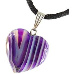 Steampunkers USA Big Heart Collection - 20mm Classic Purple Agate White Clear Stripe - 20-22 inch Black Cord – Crystal Gemstone Carved Necklace Charm Handmade