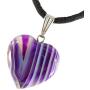Steampunkers USA Big Heart Collection - 20mm Classic Purple Agate White Clear Stripe - 20-22 inch Black Cord – Crystal Gemstone Carved Necklace Charm Handmade