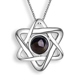 Mistar Bijoux Star of David Necklace with the Shema Yisrael Prayer Hidden within the Unique Crystal Cabochon. Look into the Stone and See it Magically Appear 8” Tall
