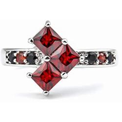 Harley Quinn Ring Poker Shape for Women Suicide Squad Red Crystal Cubic Zirconia Wedding Party Costume Jewelry