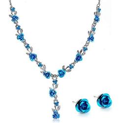 YAZILIND Bridal Jewelry Set Elegant Rose Flower Cubic Zirconia Necklace Earrings Sets Wedding Dress Accessories