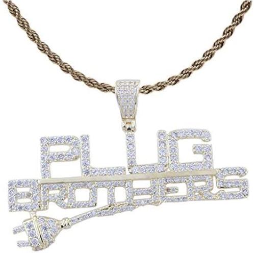 Nsitbbuery Hip Hop Night Club DJ Iced Out Letter Plug Pendant Stainless Steel Chain Necklace