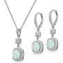 Sterling Silver Genuine or Synthetic Gemstone Cushion-Cut Halo Dangle Leverback Earrings & Pendant Necklace Set