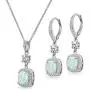Sterling Silver Genuine or Synthetic Gemstone Cushion-Cut Halo Dangle Leverback Earrings & Pendant Necklace Set