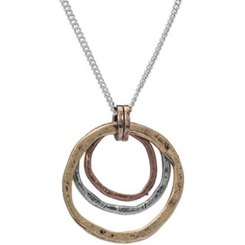 Of Earth and Ocean HANDMADE Sunrise Pendant Necklace, Triple Circles in Tri-Tone Copper, Brass, and Silver