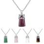 Natural Healing Crystal Stone Pendant Necklace Cylindrical Reiki Energy Gemstone Balance Chakra Womens Jewelry Gift Belt Stainless Steel Chain
