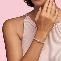 PANDORA Jewelry Moments Pave Heart Clasp Snake Chain Cubic Zirconia Bracelet in Rose