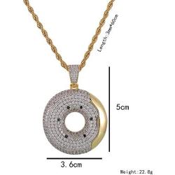 Moca Jewelry Iced Out Donuts Personalized Pendant 18K Gold Plated Bling CZ Simulated Diamond Hip Hop Necklace for Men Women