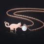 PRAYMOS Cat Necklace 925 Sterling Silver Synthetic Opal Necklace Cat Gifts for Cat Lovers