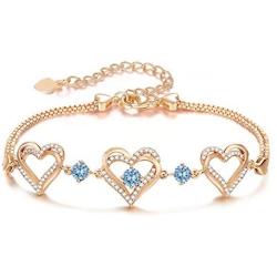CDE Forever Love Heart Birthstone Bracelet for Women 925 Sterling Silver Charm Bracelet Adjustable with 5A Cubic Mothers Day Jewelry Gift Birthday Gift for Mom Women Wife Girls Her