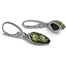 Green Amber Sterling Silver Marquise Leverback Earrings