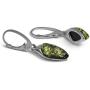 Green Amber Sterling Silver Marquise Leverback Earrings