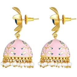 Aheli Beautiful Wedding Festive Wear Floral Design Dangle Jhumki Jhumka Earrings with Meenakari Work Indian Ethnic Fashion Jewelry for Women Girls