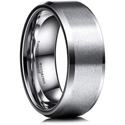 MISTERINGS Basic 6mm 8mm Tungsten Carbide Wedding Rings for Men Black Matte Finish Beveled Edge Comfort Fit Band
