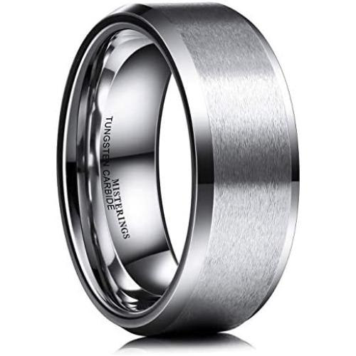 MISTERINGS Basic 6mm 8mm Tungsten Carbide Wedding Rings for Men Black Matte Finish Beveled Edge Comfort Fit Band
