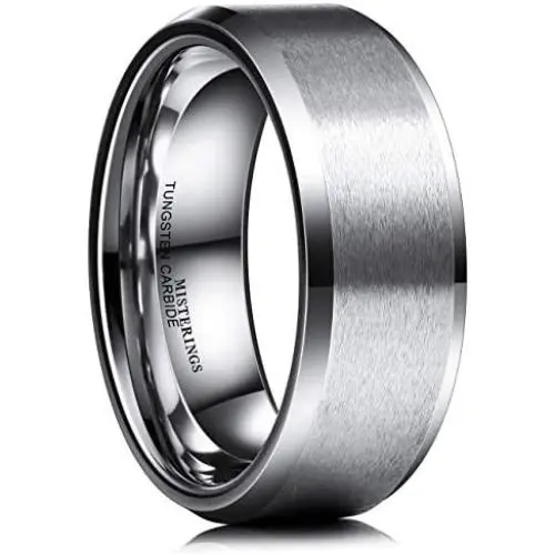 MISTERINGS Basic 6mm 8mm Tungsten Carbide Wedding Rings for Men Black Matte Finish Beveled Edge Comfort Fit Band MISTERINGS Basic 6mm 8mm Tungsten Carbide Wedding Rings for Men Black Matte Finish Beveled Edge Comfort Fit Band